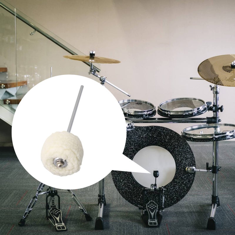 Bstinay 19.4x0.6cm Stainless Steel Shaft Bass Kick Drum Beater Felt Pedal Beater Head - Image 4